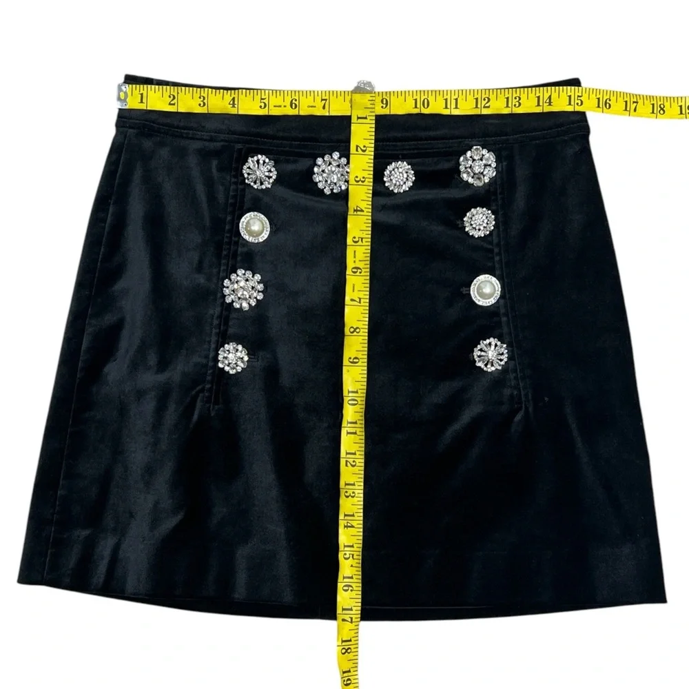 Veronica Beard Ording Crystal Button Black Velvet Miniskirt Size 6 - Picture 8 of 11